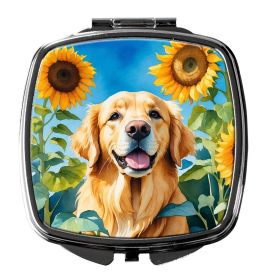 Golden Retriever in Sunflowers Compact Mirror Decorative Travel Makeup Mirror for Women Girls Gifts Pocket Makeup Mirror Folding Handheld