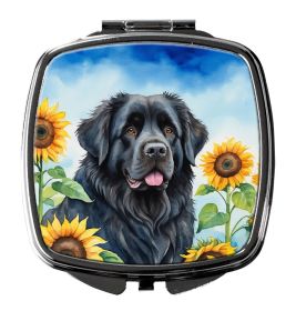 Newfoundland in Sunflowers Compact Mirror Decorative Travel Makeup Mirror for Women Girls Gifts Pocket Makeup Mirror Folding Handheld