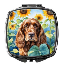 English Cocker Spaniel in Sunflowers Compact Mirror Decorative Travel Makeup Mirror for Women Girls Gifts Pocket Makeup Mirror Folding Handheld