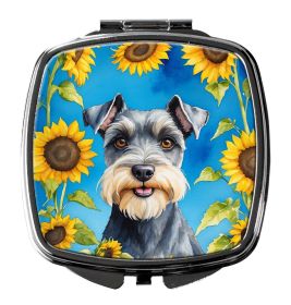 Schnauzer in Sunflowers Compact Mirror Decorative Travel Makeup Mirror for Women Girls Gifts Pocket Makeup Mirror Folding Handheld