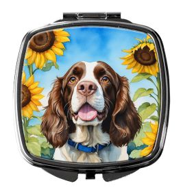 English Springer Spaniel in Sunflowers Compact Mirror Decorative Travel Makeup Mirror for Women Girls Gifts Pocket Makeup Mirror Folding Handheld