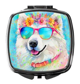 Samoyed Hippie Dawg Compact Mirror Decorative Travel Makeup Mirror for Women Girls Gifts Pocket Makeup Mirror Folding Handheld