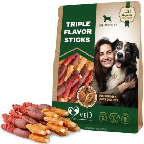 Triple Flavor Dog Rawhide Treats Duck Chicken Human Grade Meat Natural Organic Pet Dried Snacks Grain Free Long Lasting Chews for Large Small Dogs Bes