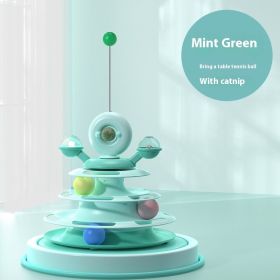 4 Levels Cat Toy Tower Turntable Roller Balls Toys Interactive Intelligence Pets Toys Training Track Puzzle Funny Games Accessories Pet Products (Option: Mint Green Table Tennis-Box Packaging)