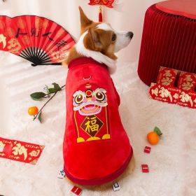 Tang Suit Pet Dog Costume; Warm Tang Costume Happy New Year sweater; chinese style dog coat (Color: Red Lion, size: M)