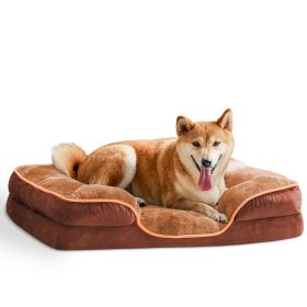 Memory Foam Pet Bed for Small Dogs & Cats with Washable Removable Cover Non-Slip Base Waterproof Liner Egg Crate Foam for Improved Sleep, brown,medium (Color: as Pic)