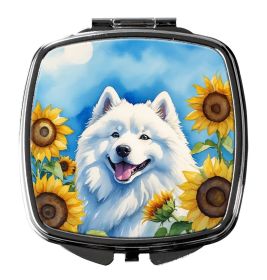 Samoyed in Sunflowers Compact Mirror Decorative Travel Makeup Mirror for Women Girls Gifts Pocket Makeup Mirror Folding Handheld (Default: Default)