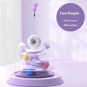 4 Levels Cat Toy Tower Turntable Roller Balls Toys Interactive Intelligence Pets Toys Training Track Puzzle Funny Games Accessories Pet Products (Option: Taro Purple Cat Teaser-OPP Bag Packaging)